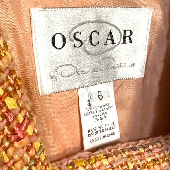 Coral Tweed Oscar de la Renta Skirt Suit set w/ Boucle Fringe size 6 - Picture 7 of 10